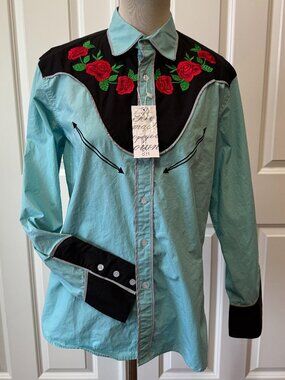 Embroidered Western Shirt Cowboy Roses Stagecoach